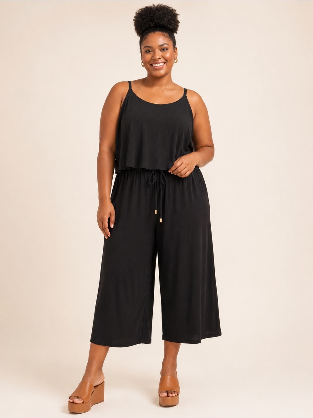 NAÏF Black Overlay Wide Leg Cropped Jumpsuit Plus Size 2X